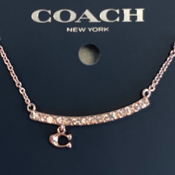 COACH Signature C Pave Bar Necklace - Rose Gold - NWT - Picture 2 of 3
